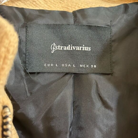 Ladies Stradivarius Brand Tan and Faux Leather Detail Jacket Size Large - Picture 13 of 14